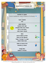 Menus scolaire du 15 au 19 septembre 2025