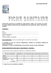 fiche Sanitaire 2026-2027